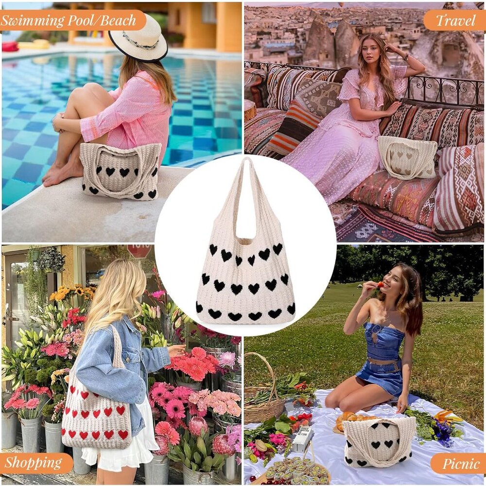 Crochet Beach Bags for Women Knit Summer Vacation Tote Bag Aesthetic Tote Boho S - Picture 7 of 7